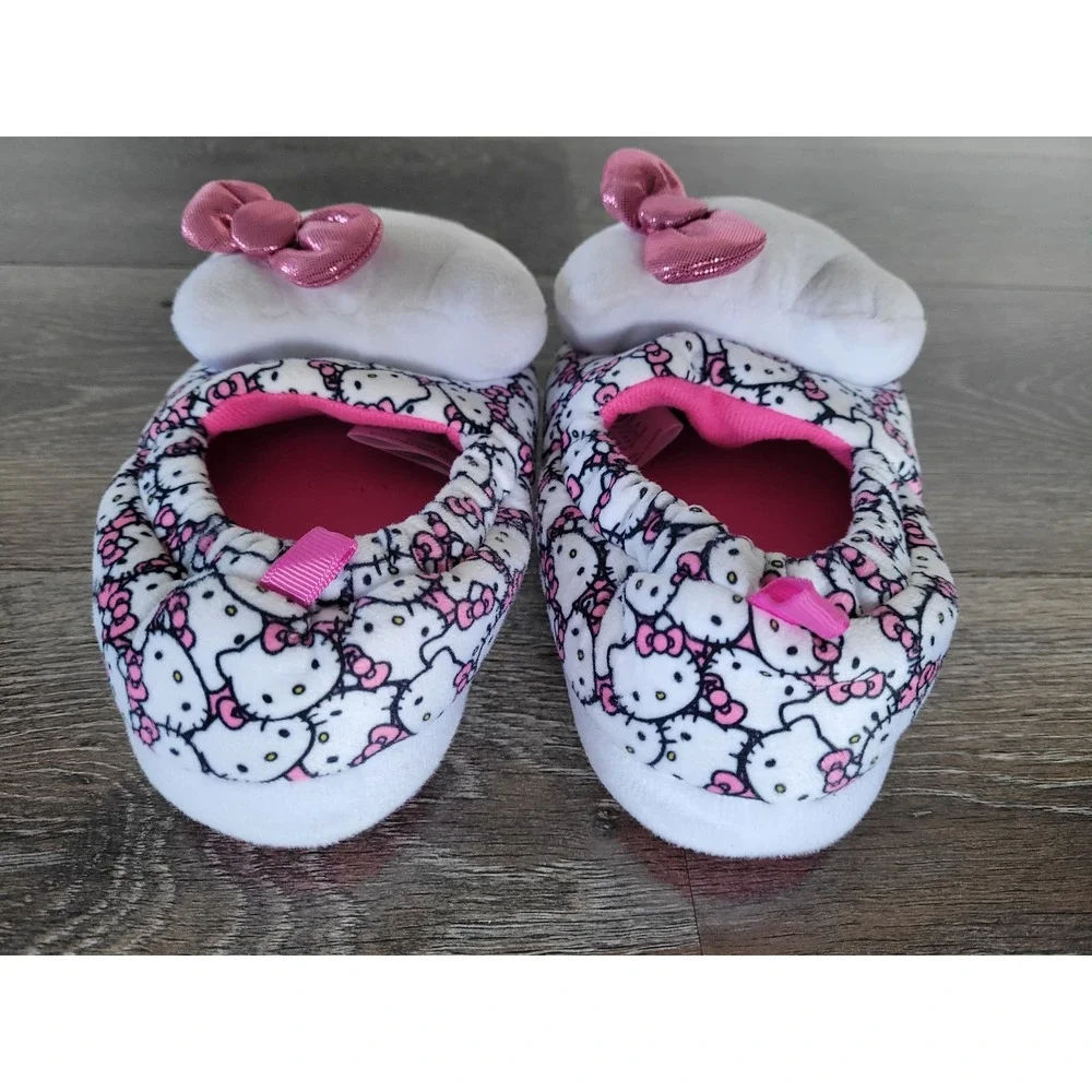 Hello Kitty Slippers Toddler Girls Size 11-12‎ White Pink Bow Plush Cozy #4